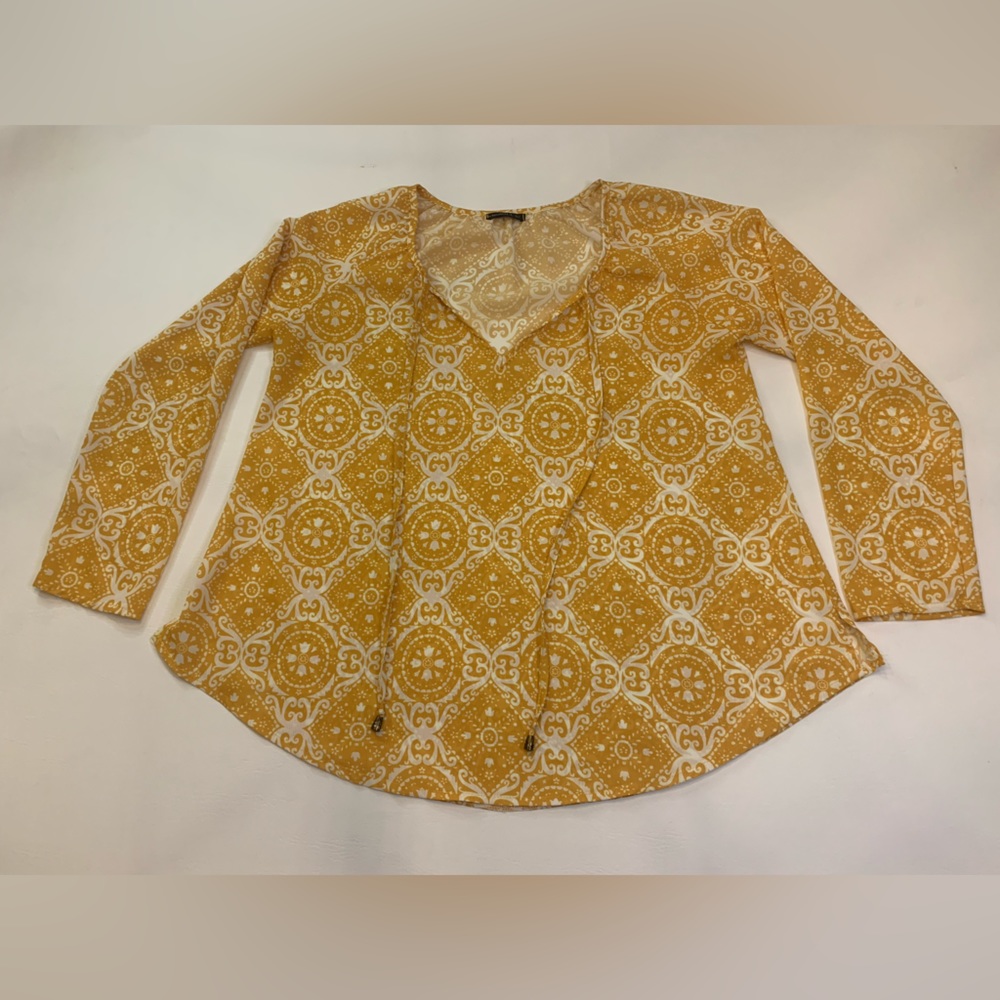 Miholl lightweight top, large, yellow and white boho (J)